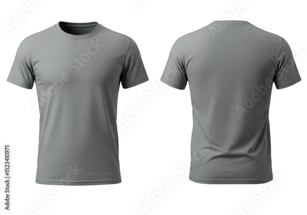 Fototapeta Realistic Gray Tshirt Apparel Isolated Front and Back on White