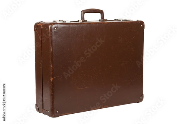 Fototapeta Realistic Image of Brown Vintage Leather Suitcase Briefcase Isolated