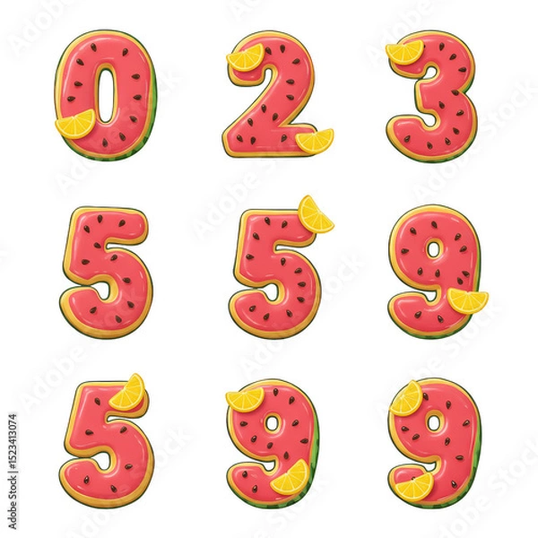 Fototapeta Watermelon Numbers Illustration Set of Cute Decorative Summer Font