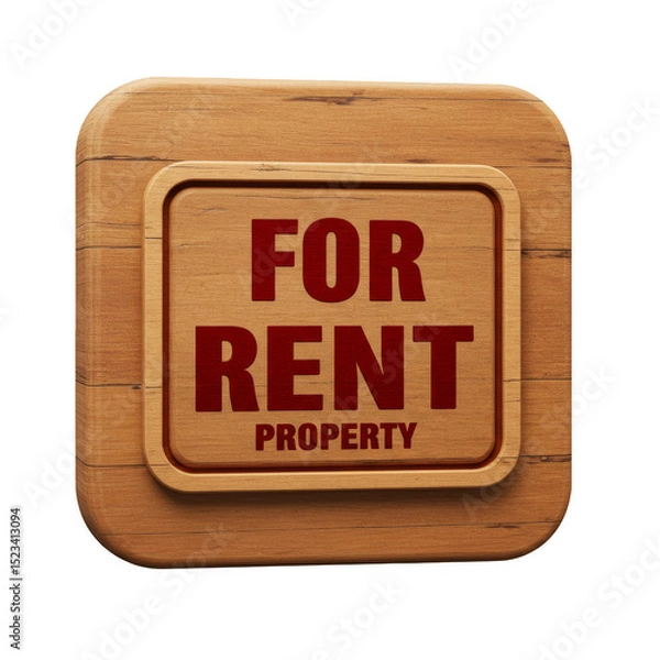 Fototapeta Wooden For Rent Sign with Property Text Illustration on Transparent