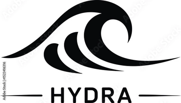 Fototapeta A stylized black wave design above the word hydra centered between two horizontal lines on light gray