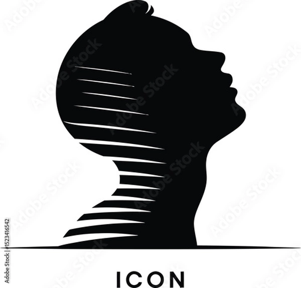 Fototapeta A stylized monochrome icon featuring a silhouetted head with horizontal line details looking upward