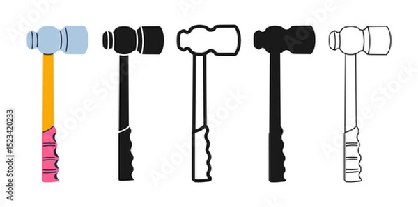 Fototapeta Construction hammer icon symbol set. Modern tool, repair tools builder mechanic, plumber, carpentry. Tool hammer sign professional stylized simple cartoon vector illustration