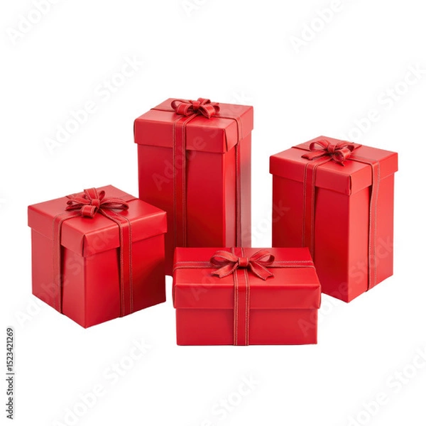 Obraz Vibrant red gift boxes with bows, set against a transparent background, perfect for festive occasions..