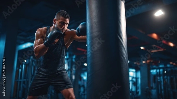 Obraz A man is boxing with a bag