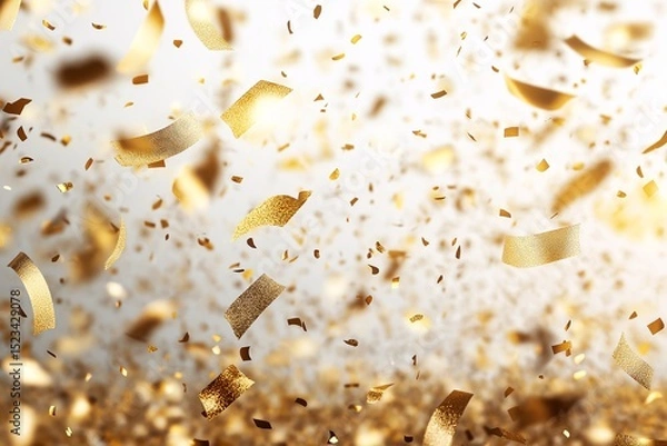 Fototapeta Exuberant Gold Confetti in Motion. Sparkling Festive Background for Weddings, Holidays, and Special Occasions