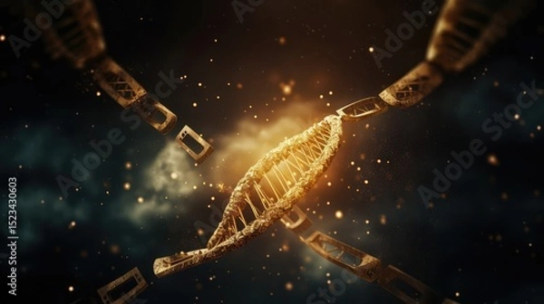 Fototapeta DNA helix structure on black background showing genetic science and biotechnology concept