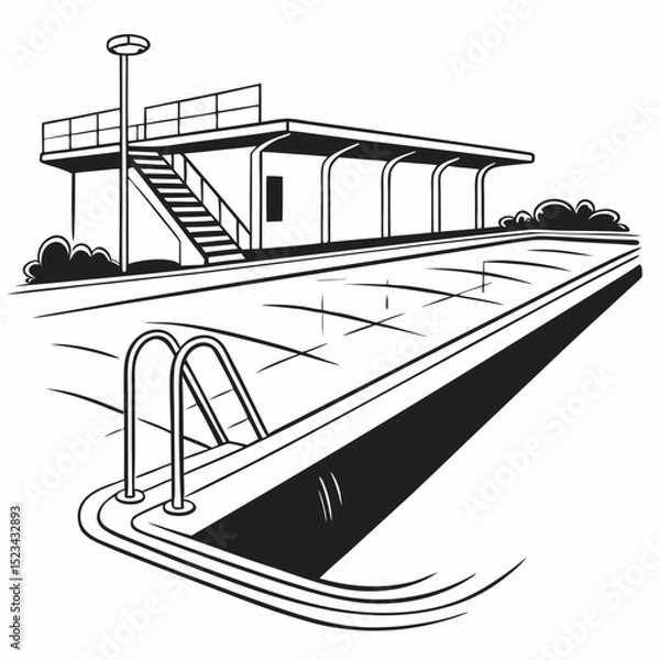 Fototapeta Outdoor swimming pool with building and ladder