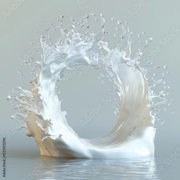 Fototapeta Water Splash Art. Dynamic Liquid Rings and Circular Motion in Minimalist Abstract Design on White Background