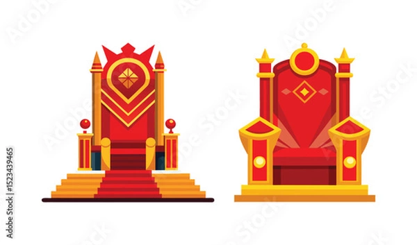 Fototapeta Two red and gold royal thrones with steps
