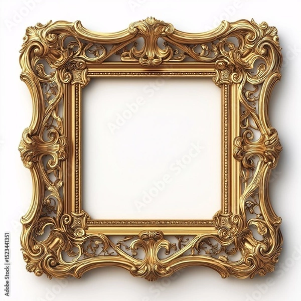 Fototapeta Luxurious Ornate Frame. Vintage Gold Design with Intricate Details for Elegant Art Display