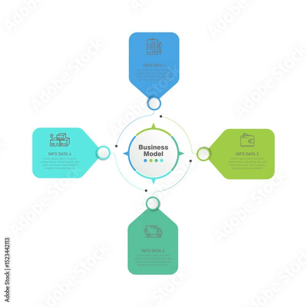 Fototapeta Vector circle infographic, diagram, graph, presentation, chart, business with 4 options, steps, process, data graphic information template.