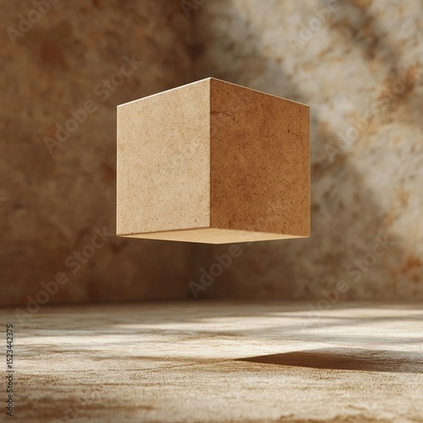 Fototapeta 3D Abstract Cube Rendering. Modern Minimalism in Geometric Design with Wood Textures