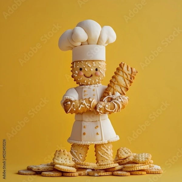 Fototapeta Cute Biscuit Chef Character Made from Cookies and Fondant
