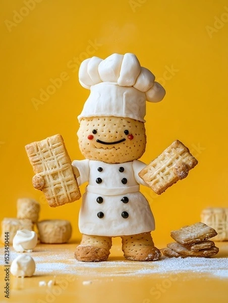 Fototapeta Cute Biscuit Chef Character Made from Cookies and Fondant
