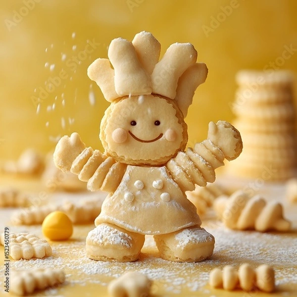 Fototapeta Cute Biscuit Chef Character Made from Cookies and Fondant