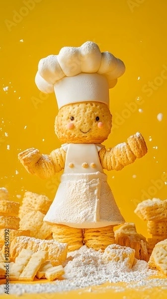 Fototapeta Cute Biscuit Chef Character Made from Cookies and Fondant
