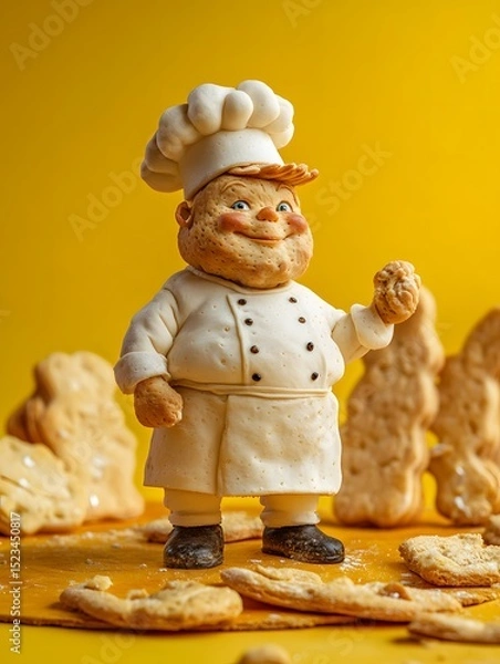 Fototapeta Cute Biscuit Chef Character Made from Cookies and Fondant