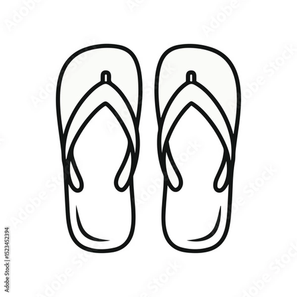 Fototapeta Line art of two flip flops. The outlines are black. They are identical in shape.