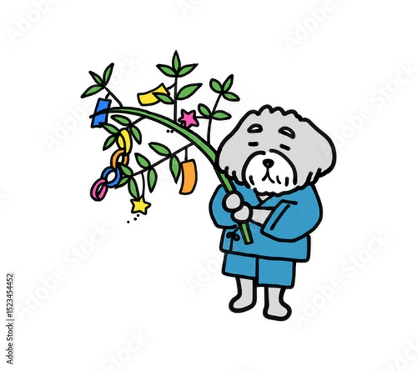 Obraz 甚平を着た犬と七夕の笹