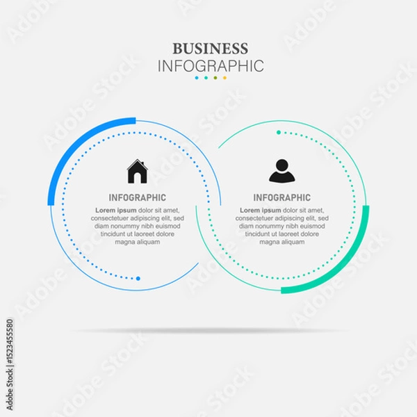 Obraz Business infographic template design element with circle half process. Vector business concept with 2 options, steps.