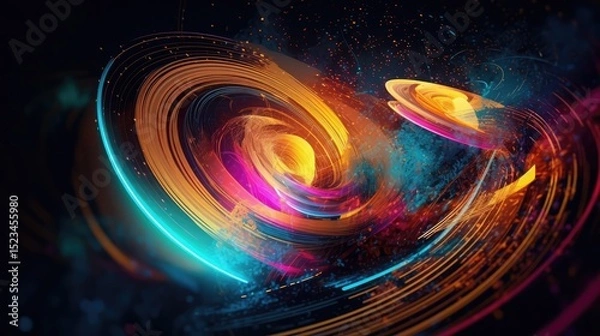 Fototapeta Colorful swirling vortex in space with glowing abstract patterns