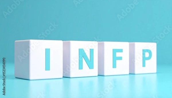 Fototapeta 性格診断に使用するMBTIの一つのINFPのアルファベット4文字が書かれた木製のキューブブロック。aiで生成	