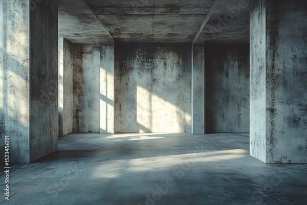 Fototapeta Concrete Structure with Light Streaming Through Window Openings of a Distressed Building