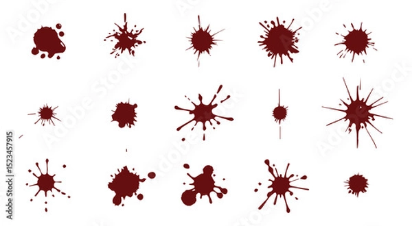 Fototapeta Collection of red ink splatter shapes isolated