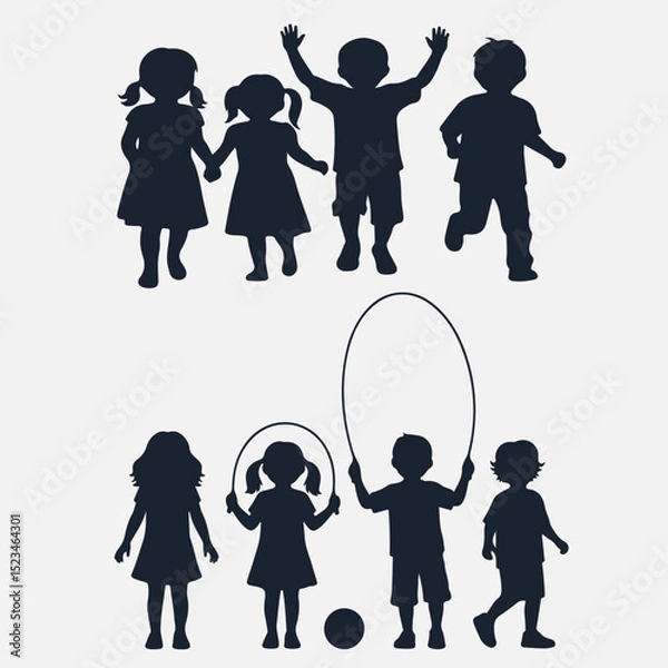 Obraz Flat vector illustrator silhouette of icons, children playing, white background