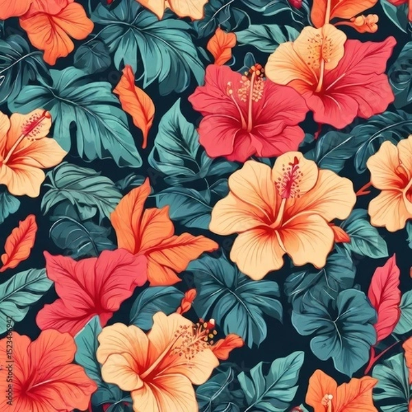 Fototapeta seamless pattern with red flowers