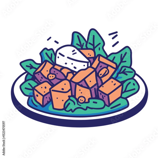 Fototapeta Salad with feta and greens on plate