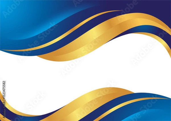 Fototapeta ELEGANT GOLDEN AND BLUE FRAME BORDER WAVE ABSTRACT BACKGROUND SIMPLE