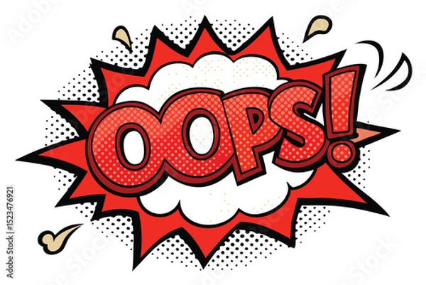 Obraz Red Comic Book Speech Bubble with OOPS! Text and Bursting Black Halftone Design