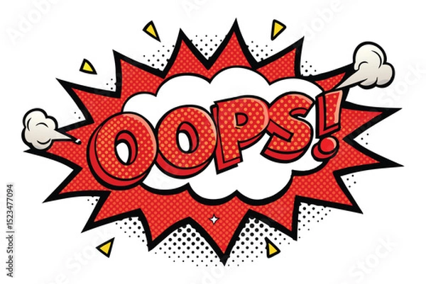 Obraz Vibrant Comic Book Explosion Featuring the Word OOPS! in Bold Red Lettering with Halftone Texture