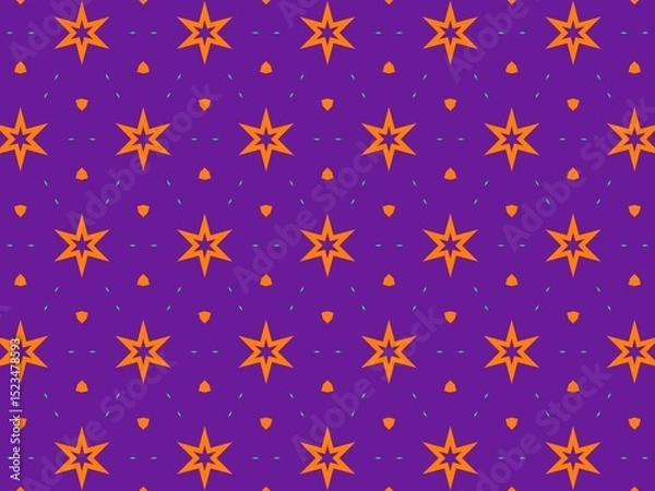 Obraz Seamless vibrant pattern with orange stars on a purple background, perfect for textile prints, wallpapers, and various design projects.