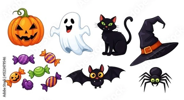 Fototapeta "Halloween Icons Collection – Flat Vector Set for October Decor"

