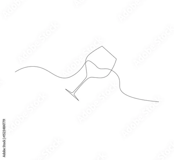 Fototapeta Continuous line drawing of a wine glass. Wine glass linear icon. White background. Vector illustration. Wine glass continuous line icon.
