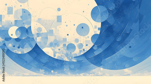 Fototapeta Simple Vector Graphic with Light Blue Background, Basic Shapes, Lines, Dots, and Circles