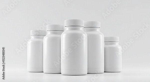 Obraz Blank white plastic bottles in various sizes.