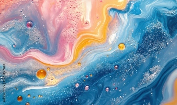 Fototapeta colorfull liquid acrylic paint or fluid bubble flow wallpaper, Abstract background