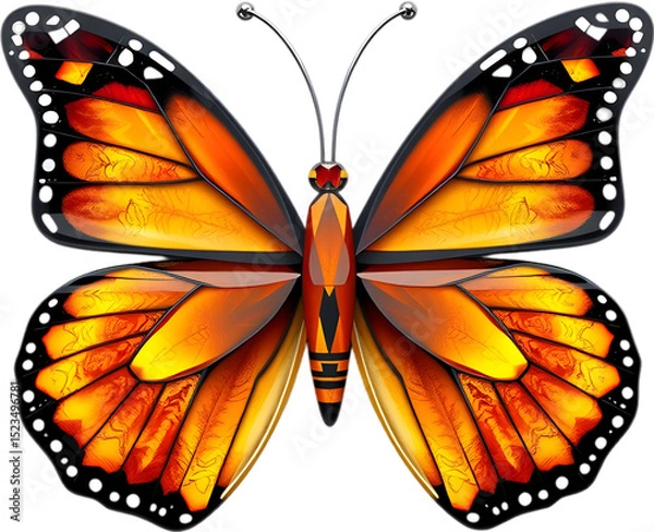 Fototapeta Monarch-inspired gemstone butterfly features layered amber topaz, garnet wings, obsidian edges, tiger’s eye body. 