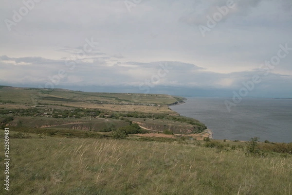 Obraz View of the Volga River and blooming fields, Samara region, Russia.