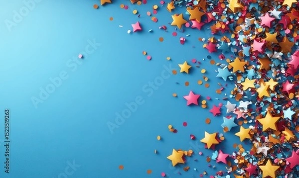 Fototapeta Celebration and colorful confetti party on blue abstract background, high resolution