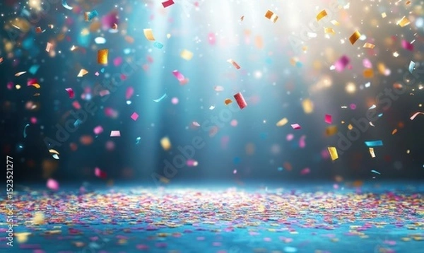 Fototapeta empty space for present product with Celebration and colorful confetti party on blue abstract background