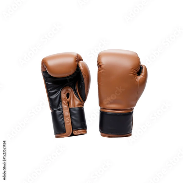 Obraz High-quality pair of brown and black boxing gloves in PNG format with transparent background..