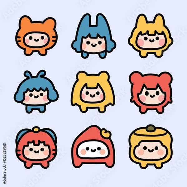 Fototapeta Funny character girl costume animal style with kawaii smile, cute icon vector for decoration.