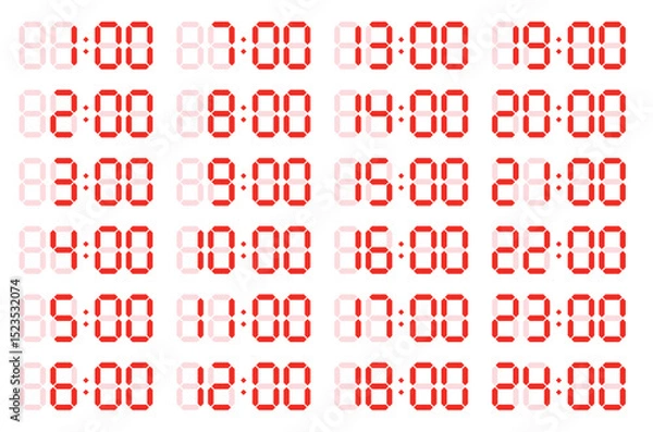 Fototapeta Time display on digital clock. Vector. Parts. Time.
