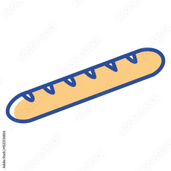 Fototapeta A long, thin French baguette with a crispy crust, placed diagonally on a wooden board. 