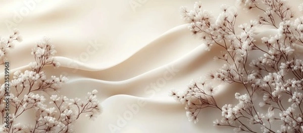 Obraz Delicate dried flowers on a soft cream silk background.